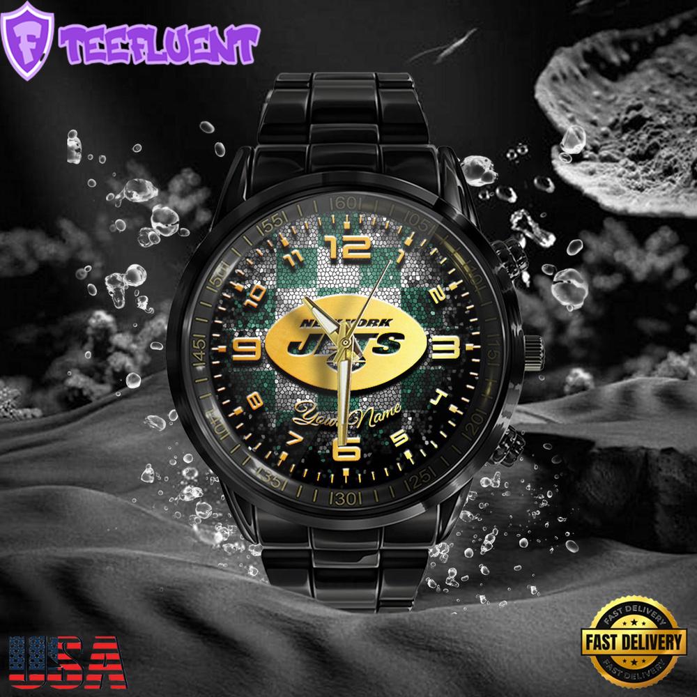 NFL Custom Name New York Jets 3D Men Black Stainless Steel Watch NFL Custom Name New York Jets 3D Men Black Stainless Steel Watch