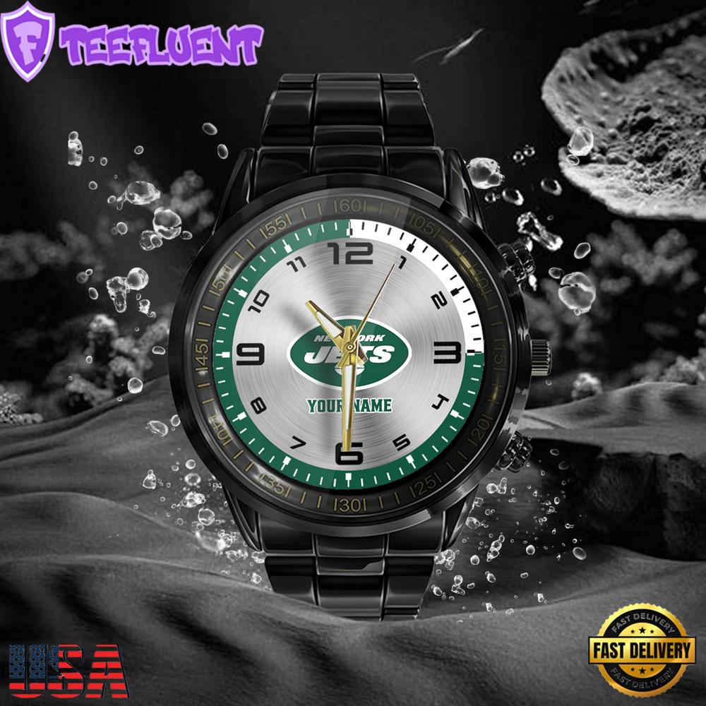 NFL Custom Name New York Jets Black Stainless Steel Watch Gifts For Fans NFL Custom Name New York Jets Black Stainless Steel Watch Gifts For Fans