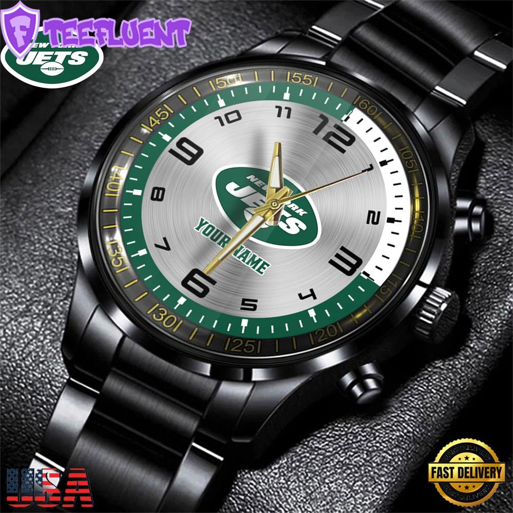 Custom Name New York Jets NFL Black Stainless Steel Watch Gifts For Fans
