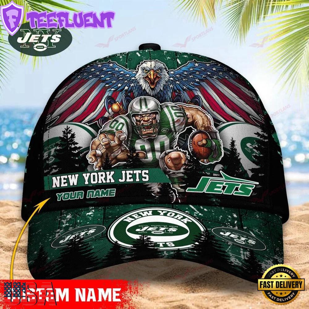 Custom Name New York Jets NFL Mascot Eagle Baseball Cap