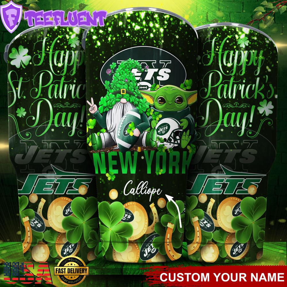 Custom Name New York Jets NFL Shamrock Happy Patrick Day Tumbler
