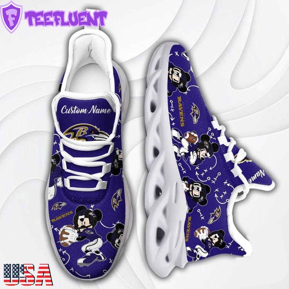 Custom Name NFL Baltimore Ravens Mickey Mouse Max Soul Shoes