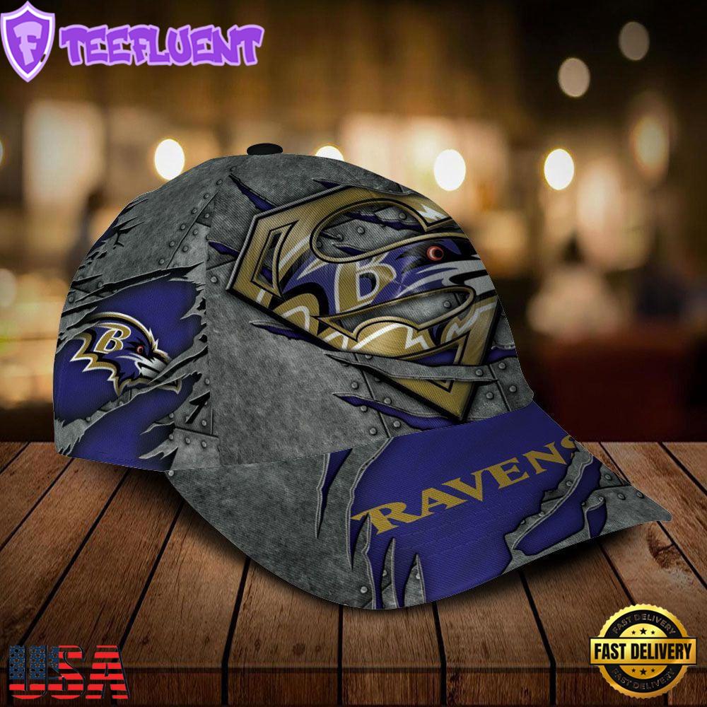 Custom Name NFL Baltimore Ravens Superman All Over Print 3D Classic Cap