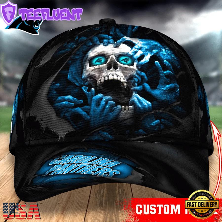 Custom Name NFL Carolina Panthers Skull Halloween Baseball Cap