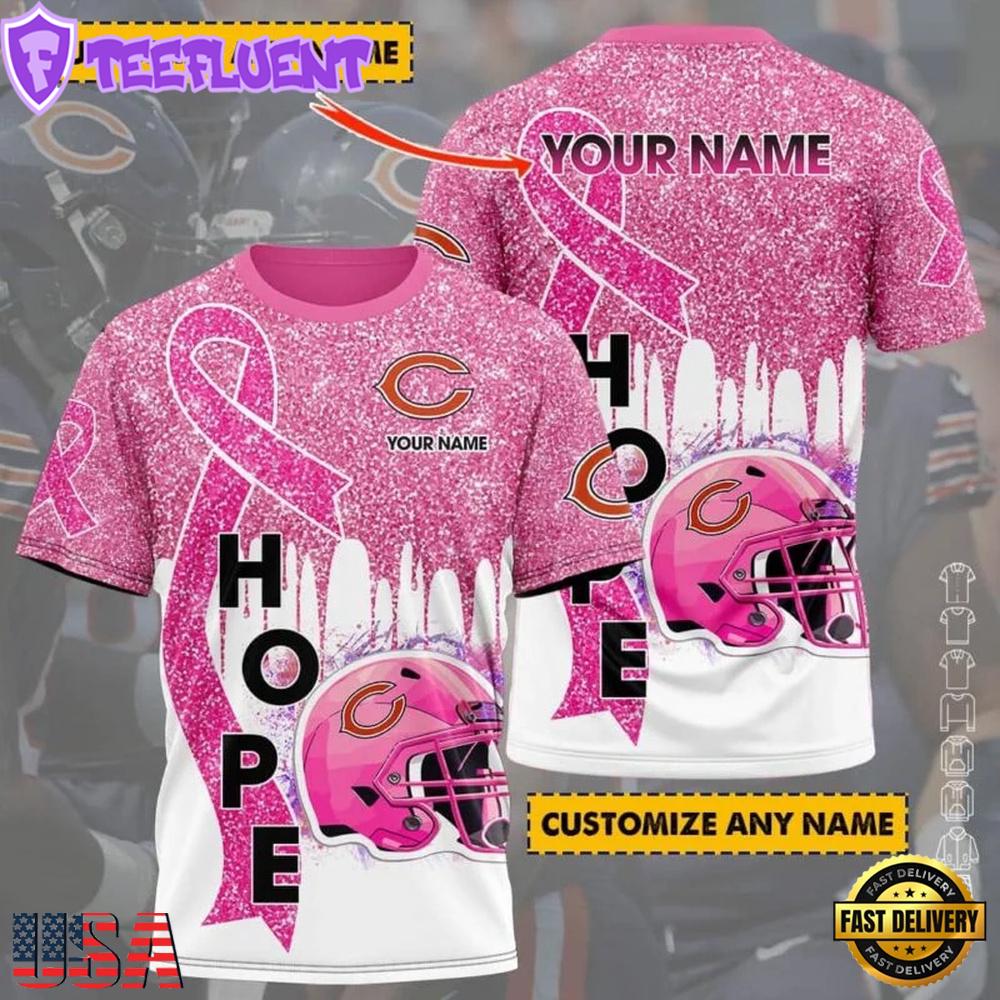 Custom Name NFL Chicago Bears Breast Cancer All Over Print T-Shirt