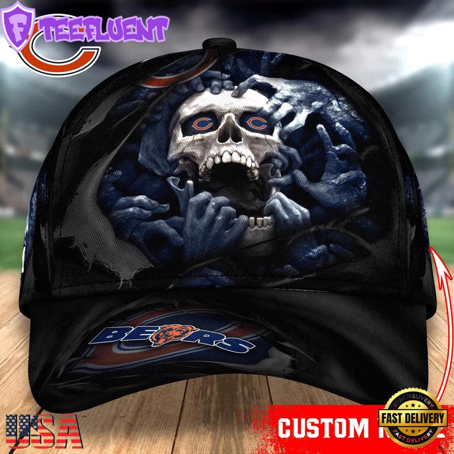 Custom Name NFL Chicago Bears Skull Halloween Baseball Cap