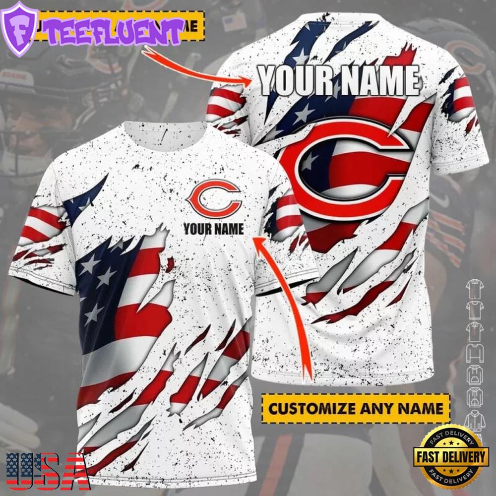 Custom Name NFL Chicago Bears US Flag All Over Print T-Shirt