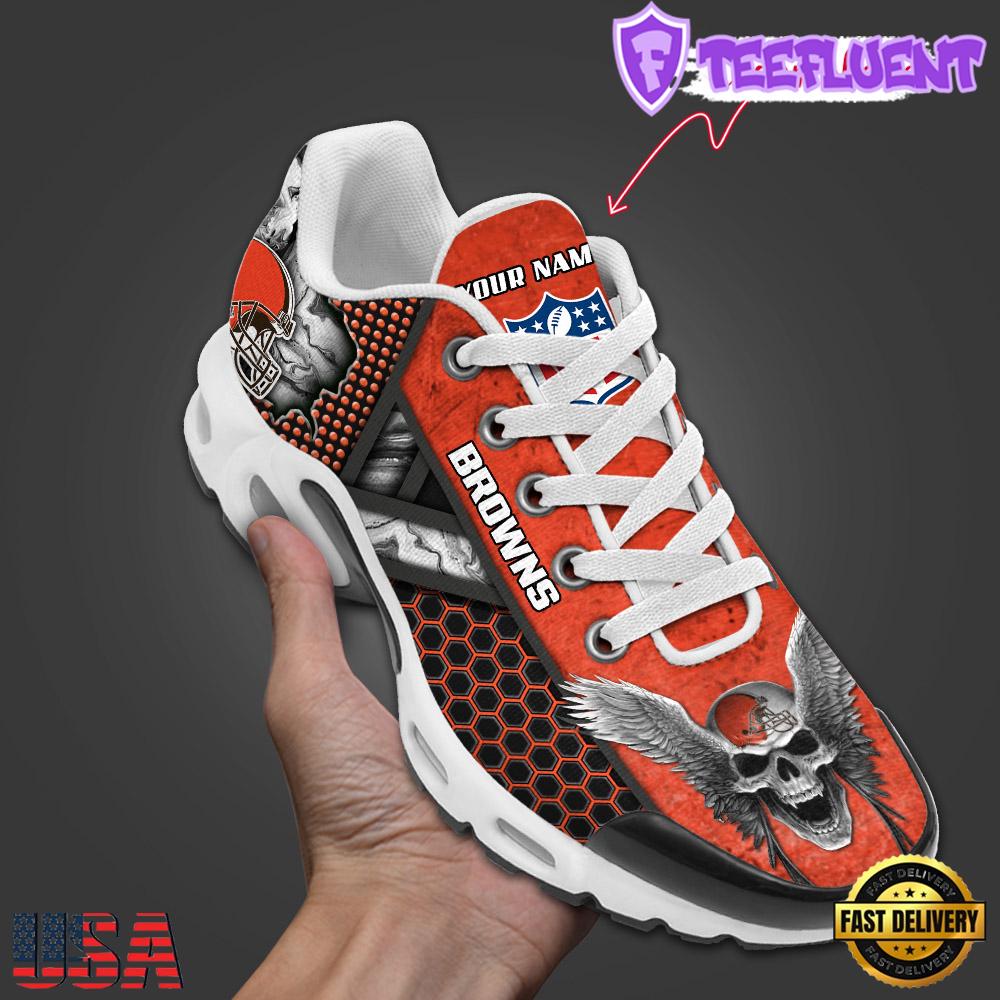 Custom Name NFL Cleveland Browns Skull Air Max Plus Shoes