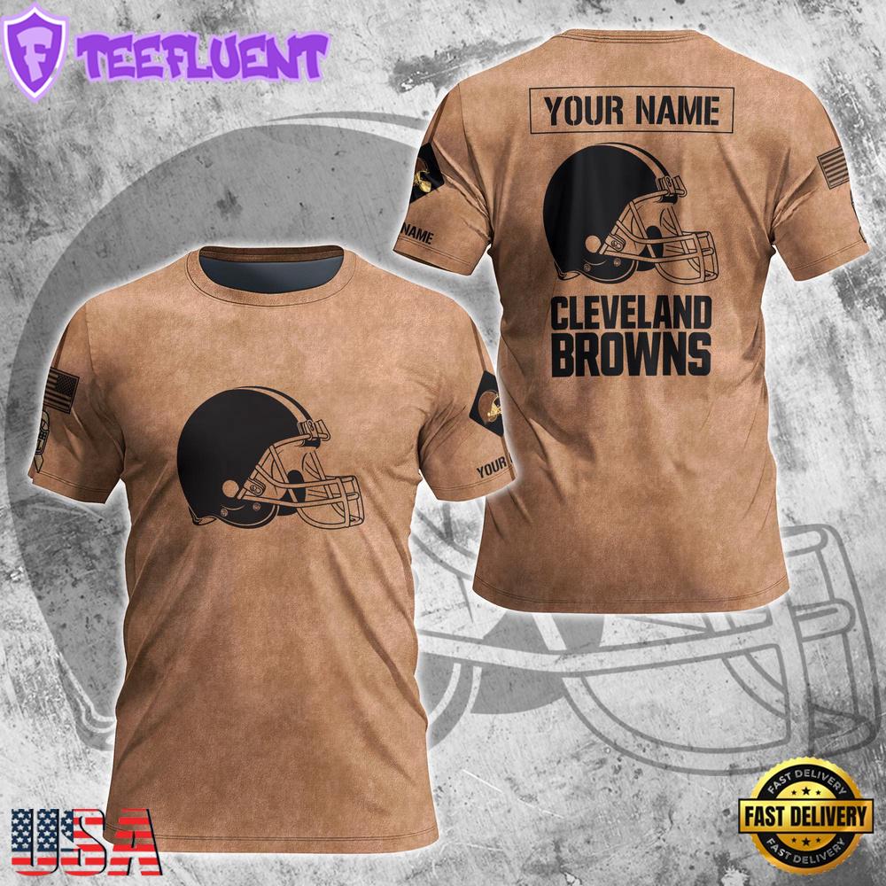 Custom Name NFL Cleveland Browns Team Football 3D T-Shirt