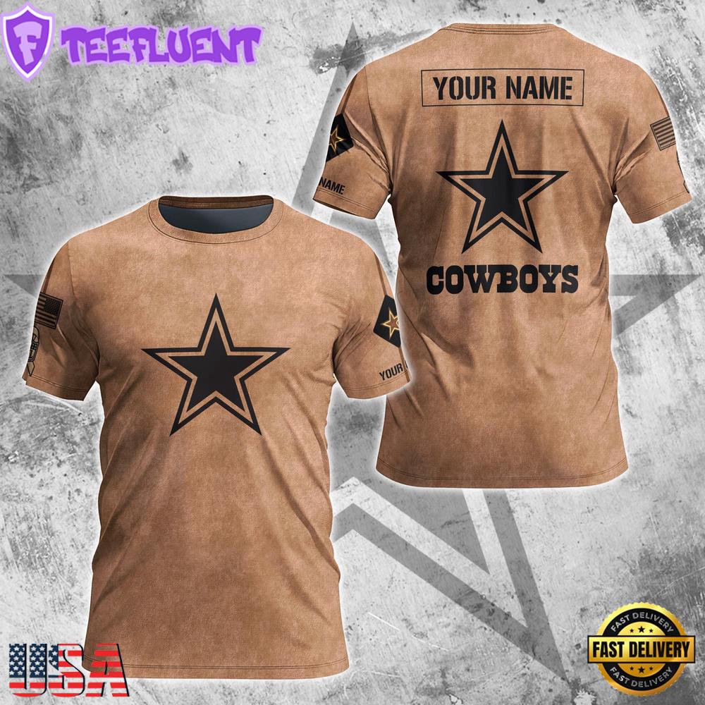 Custom Name NFL Dallas Cowboys Team Football 3D T-Shirt