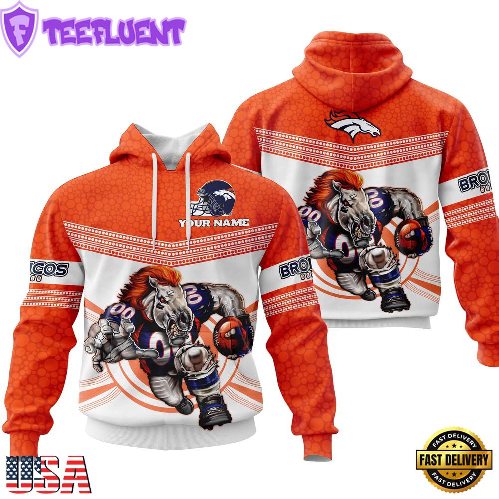 Custom Name NFL Denver Broncos Mascot All Over Print Hoodie Shirt