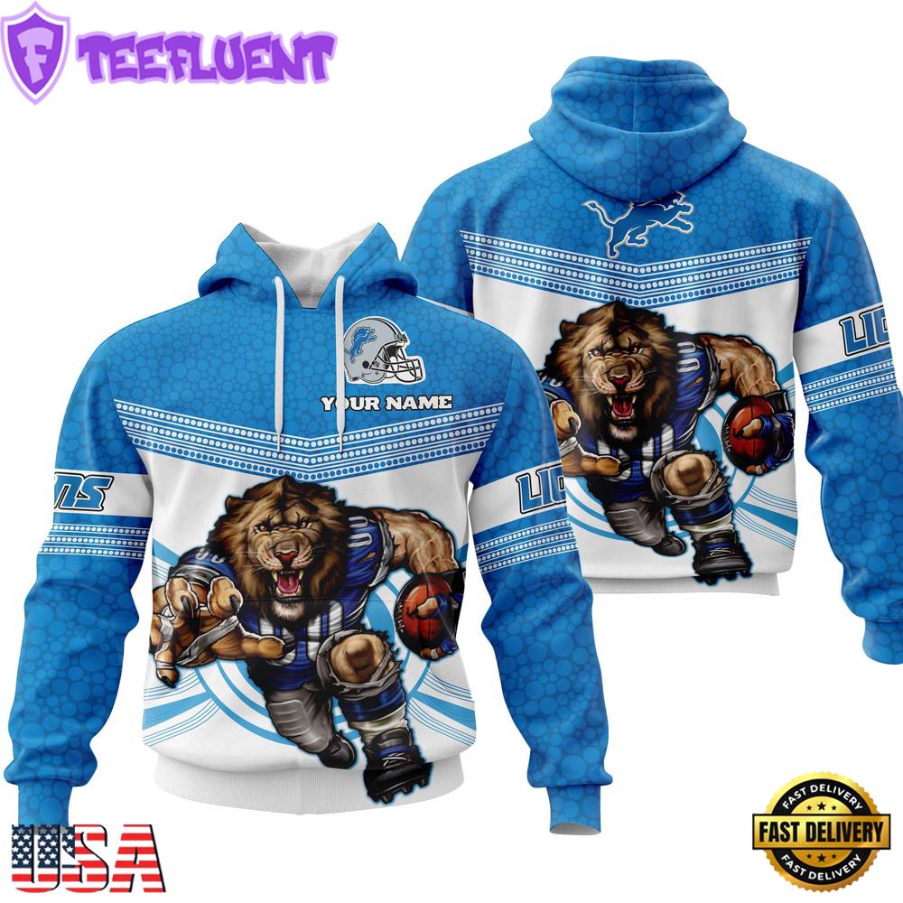 Custom Name NFL Detroit Lions Mascot All Over Print Hoodie Shirt