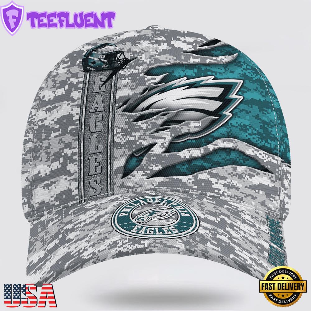 Custom Name NFL Eagles Camo US Classic Baseball Cap