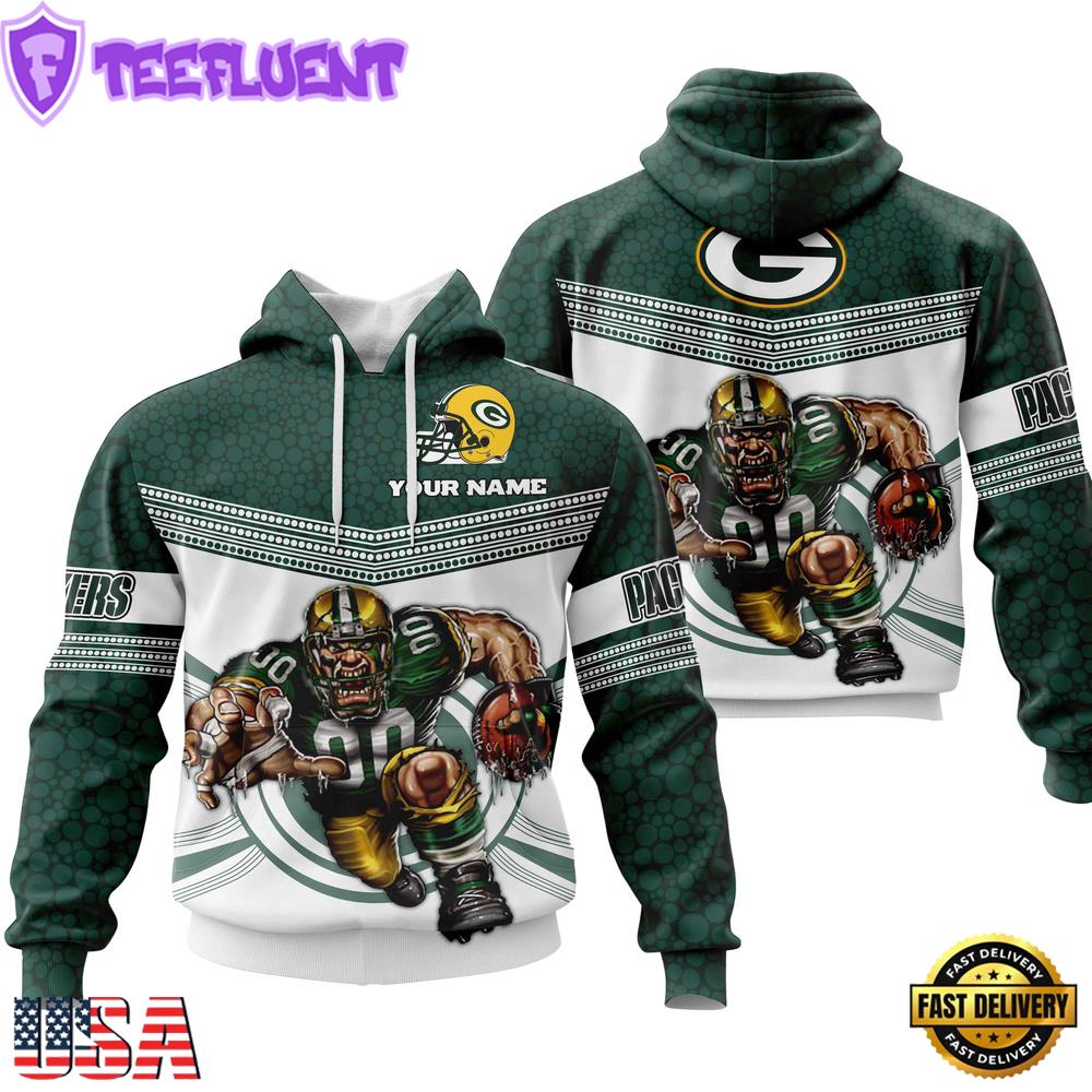 Custom Name NFL Green Bay Packers Mascot All Over Print Hoodie Shirt