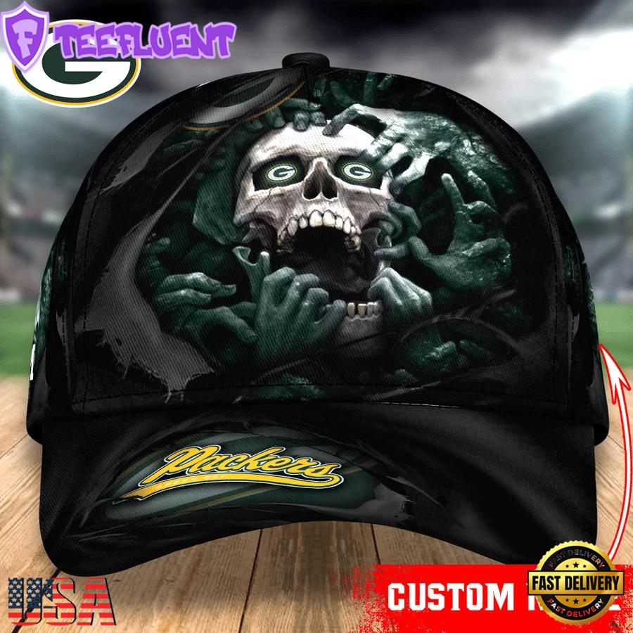 Custom Name NFL Green Bay Packers Skull Halloween Baseball Cap
