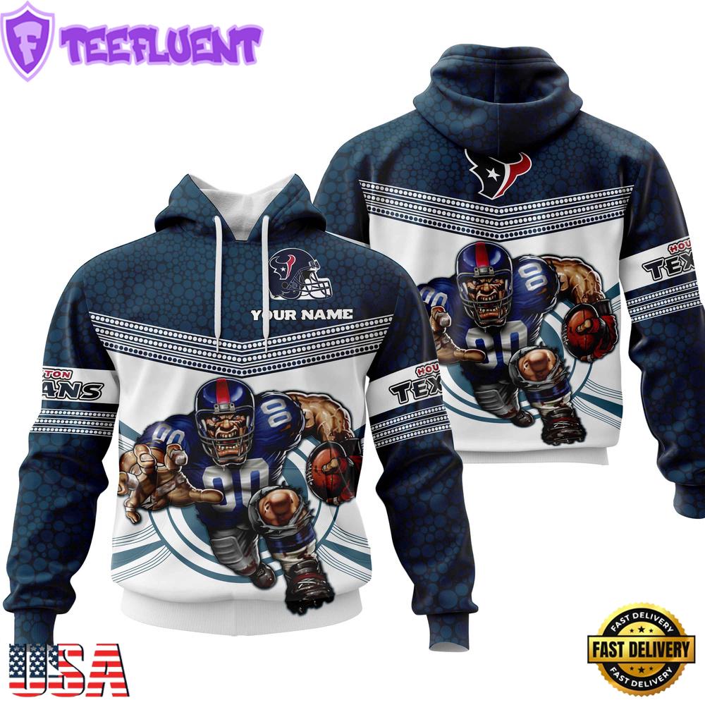 Custom Name NFL Houston Texans Mascot All Over Print Hoodie Shirt