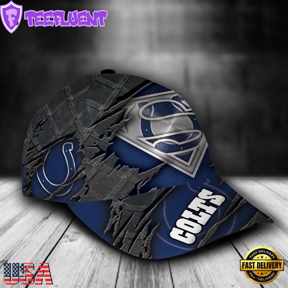 Custom Name NFL Indianapolis Colts Superman Logo All Over Print - Navy 3D Classic Cap