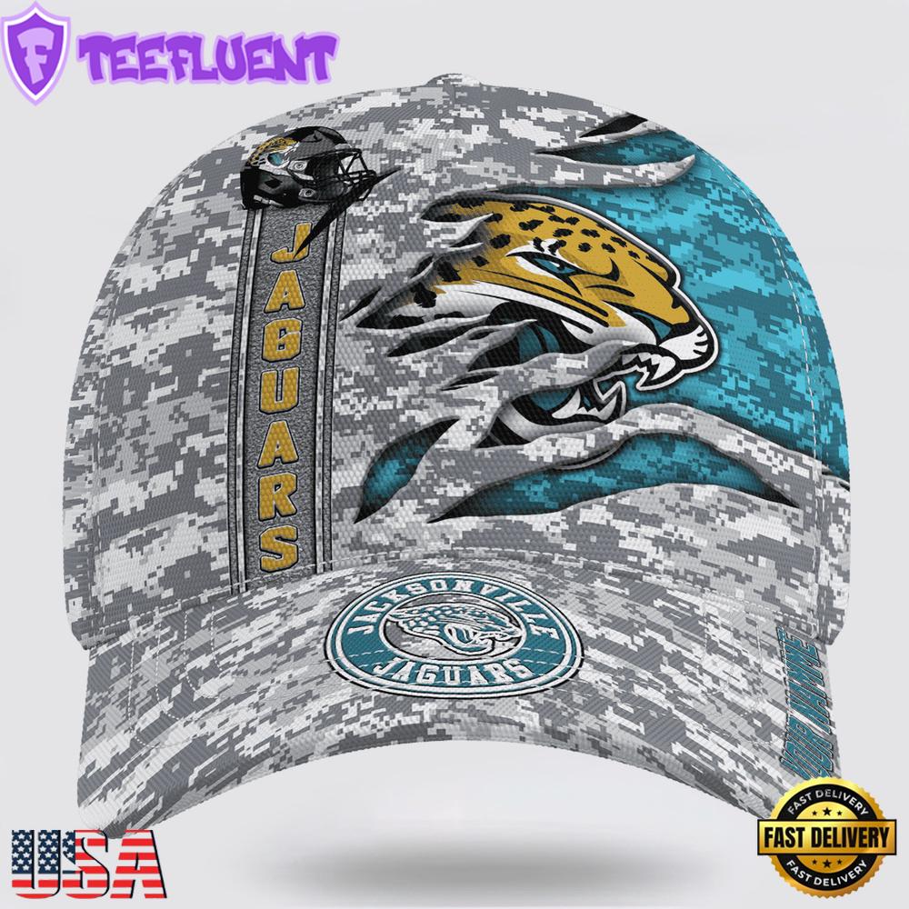 Custom Name NFL Jaguars Camo US Classic Baseball Cap