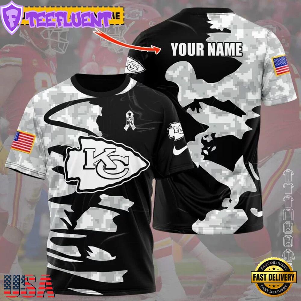 Custom Name NFL Kansas City Chiefs Camo All Over Print T-Shirt