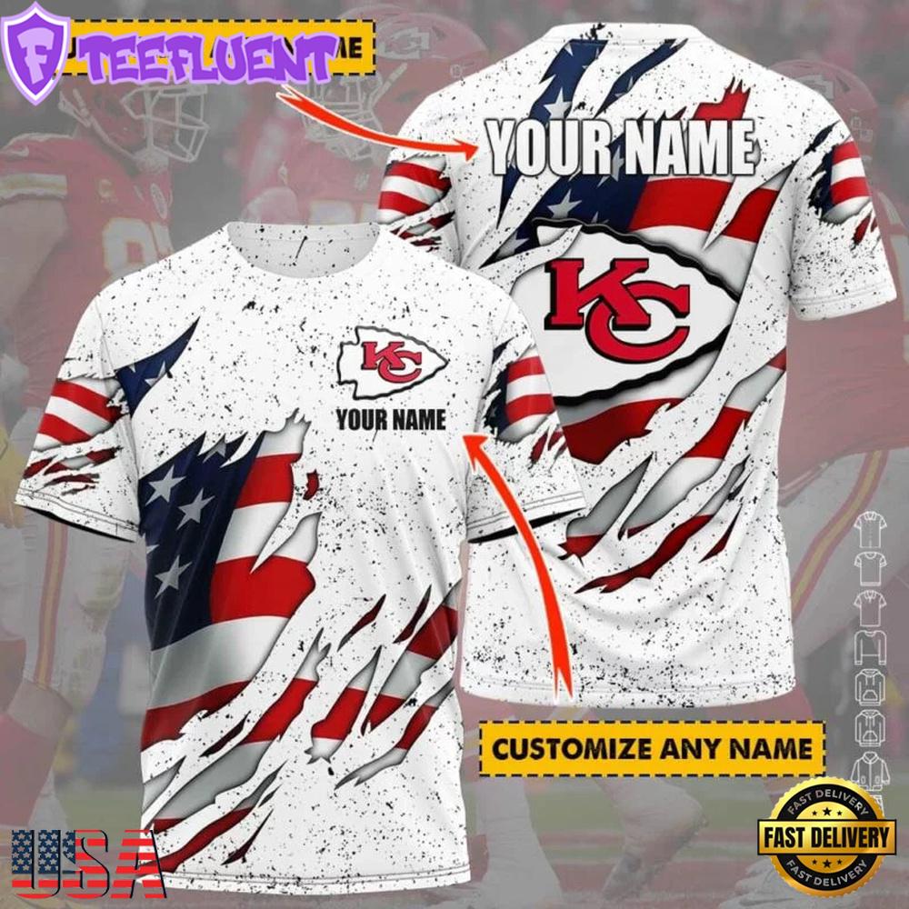 Custom Name NFL Kansas City Chiefs US Flag All Over Print T-Shirt