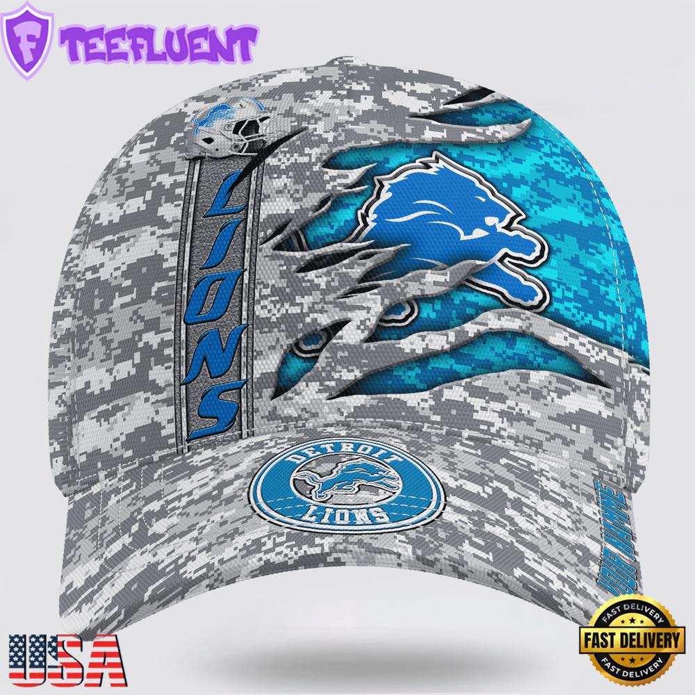 Custom Name NFL Lions Camo US Classic Baseball Cap