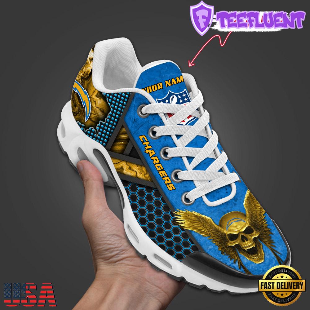 Custom Name NFL Los Angeles Chargers Skull Air Max Plus Shoes