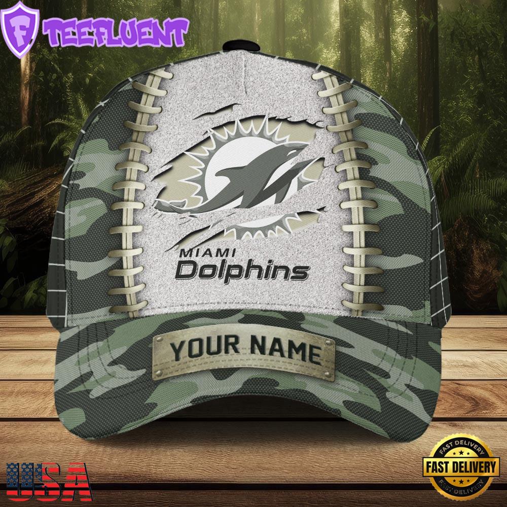 Custom Name NFL Miami Dolphins Camo Hunting Classic Cap For Fans