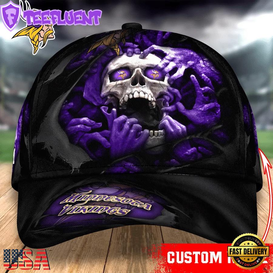 Custom Name NFL Minnesota Vikings Skull Halloween Baseball Cap