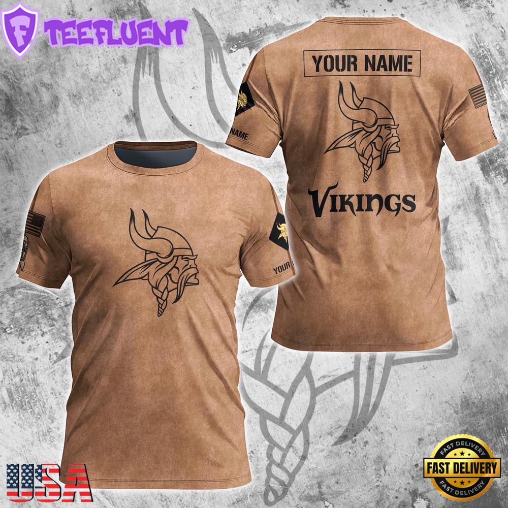 Custom Name NFL Minnesota Vikings Team Football 3D T-Shirt