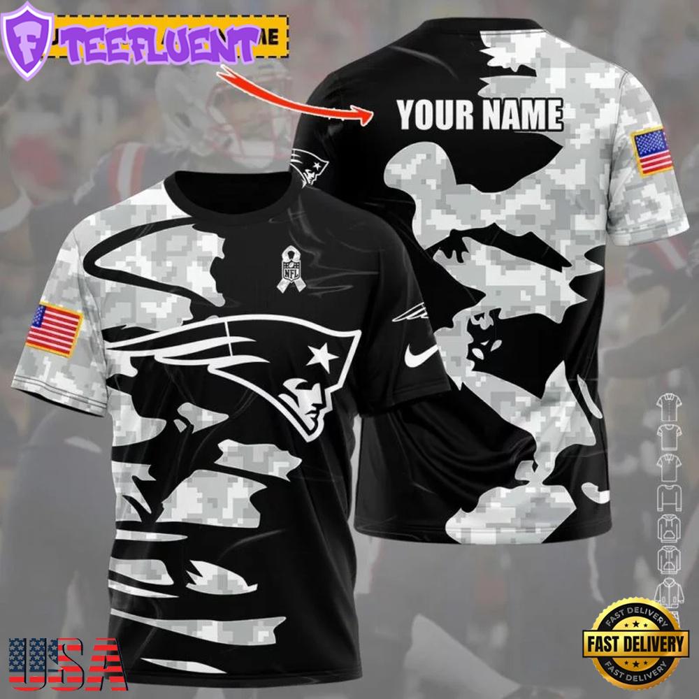Custom Name NFL New England Patriots Camo All Over Print T-Shirt