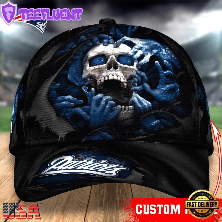 Custom Name NFL New England Patriots Skull Halloween Baseball Cap