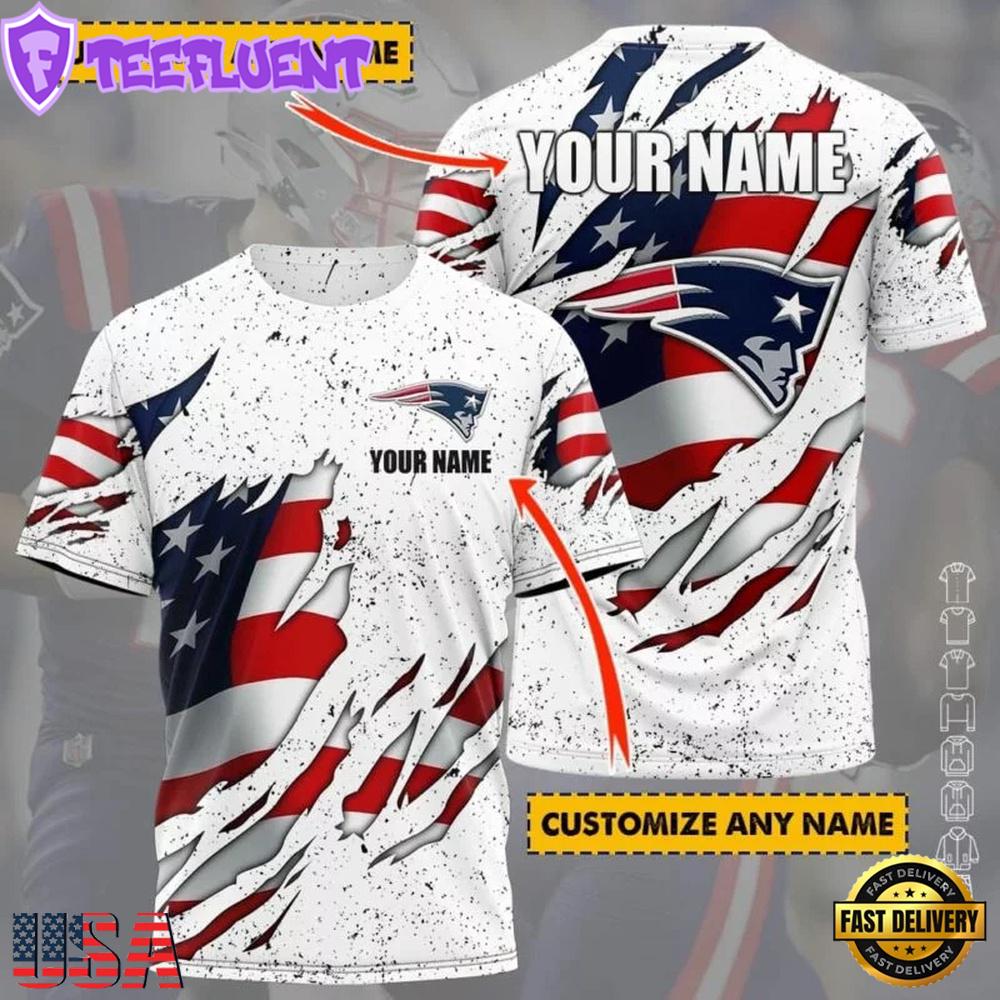 Custom Name NFL New England Patriots US Flag All Over Print T-Shirt