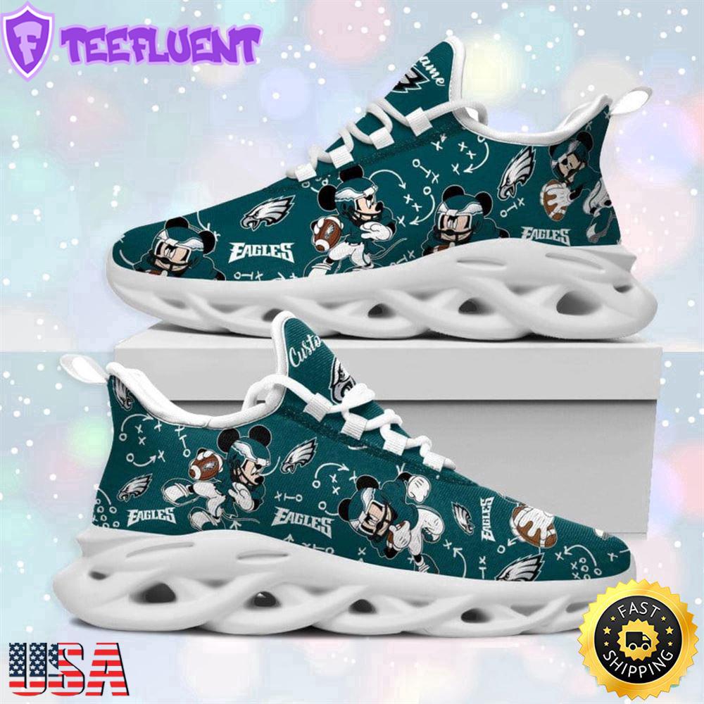 Custom Name NFL Philadelphia Eagles Mickey Mouse Max Soul Shoes