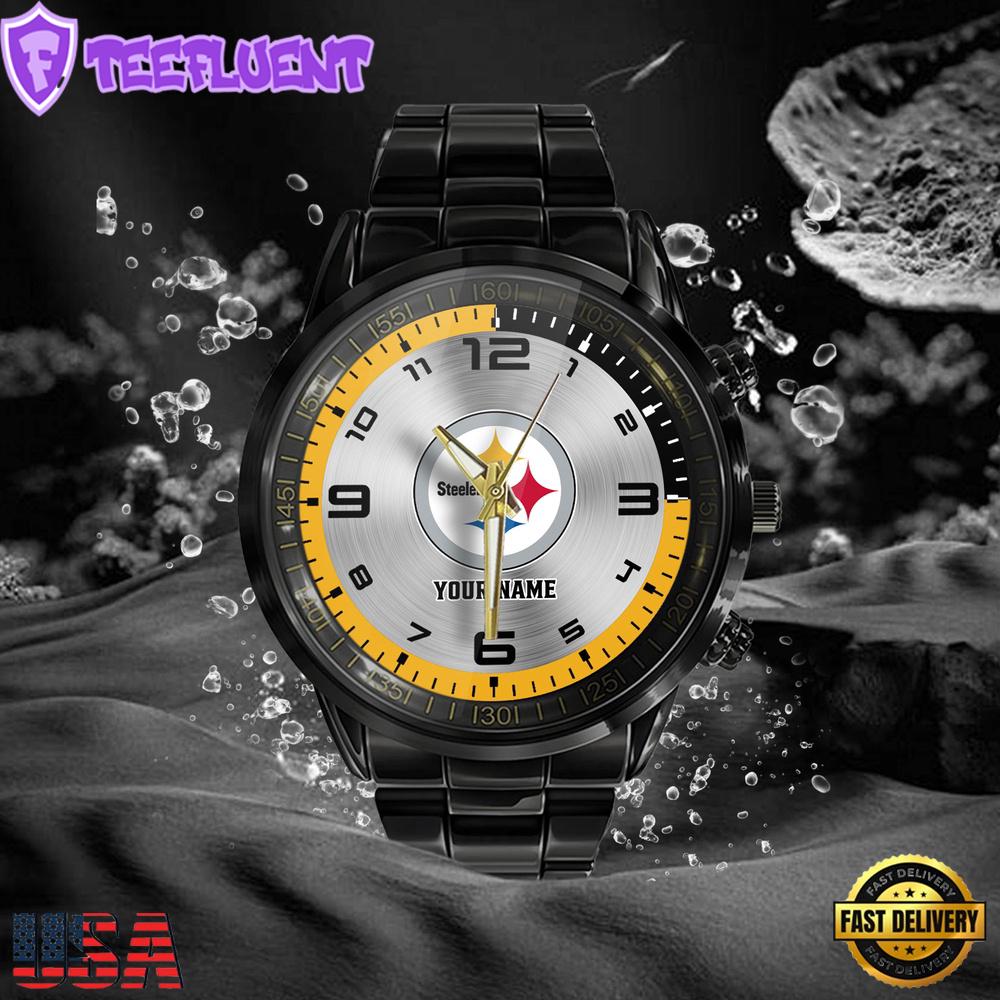 NFL Custom Name Pittsburgh Steelers Black Stainless Steel Watch NFL Custom Name Pittsburgh Steelers Black Stainless Steel Watch