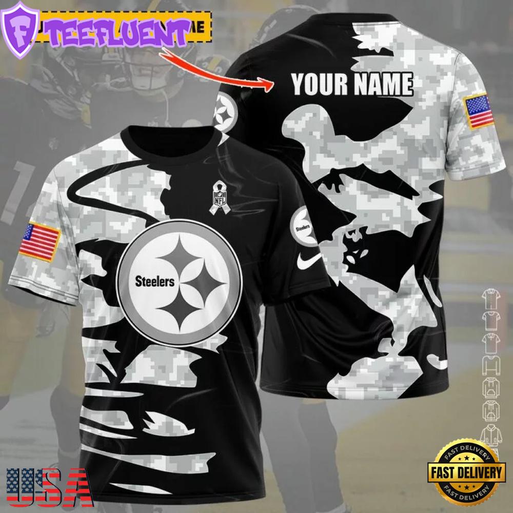 Custom Name NFL Pittsburgh Steelers Camo All Over Print T-Shirt