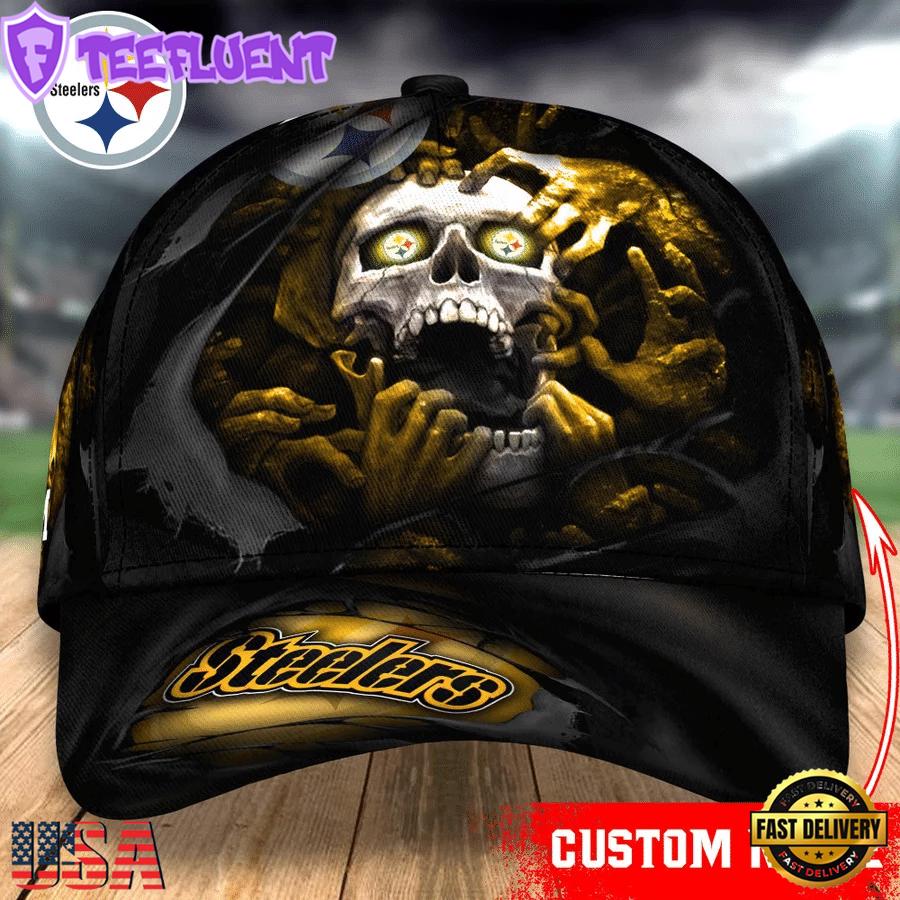 Custom Name NFL Pittsburgh Steelers Skull Halloween Baseball Cap