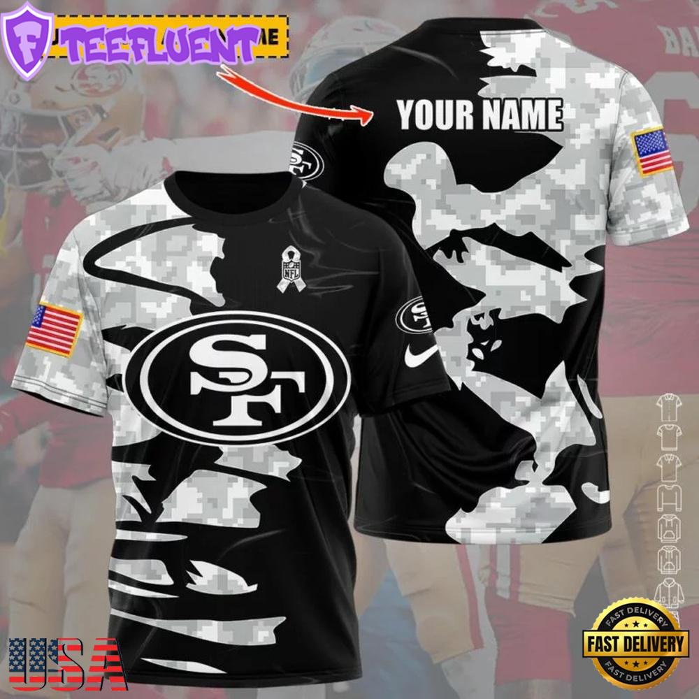 Custom Name NFL San Francisco 49ers Camo All Over Print T-Shirt
