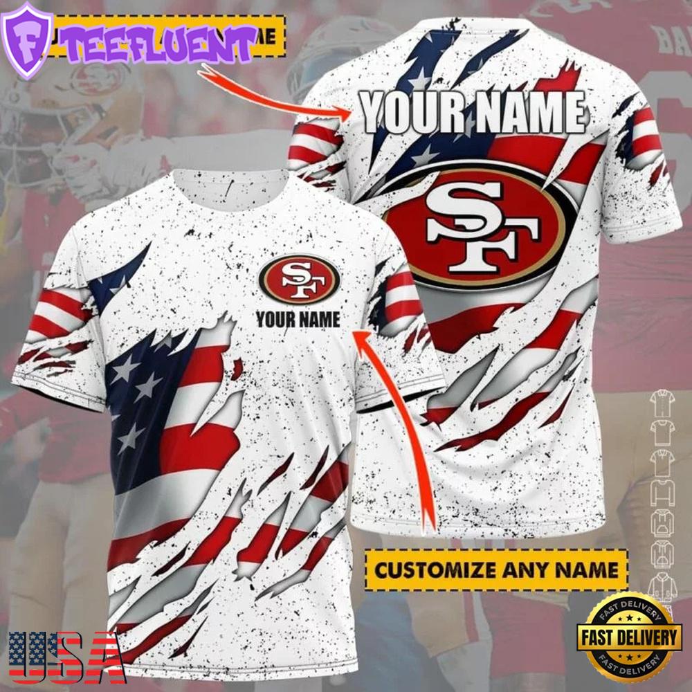Custom Name NFL San Francisco 49ers US Flag All Over Print T-Shirt