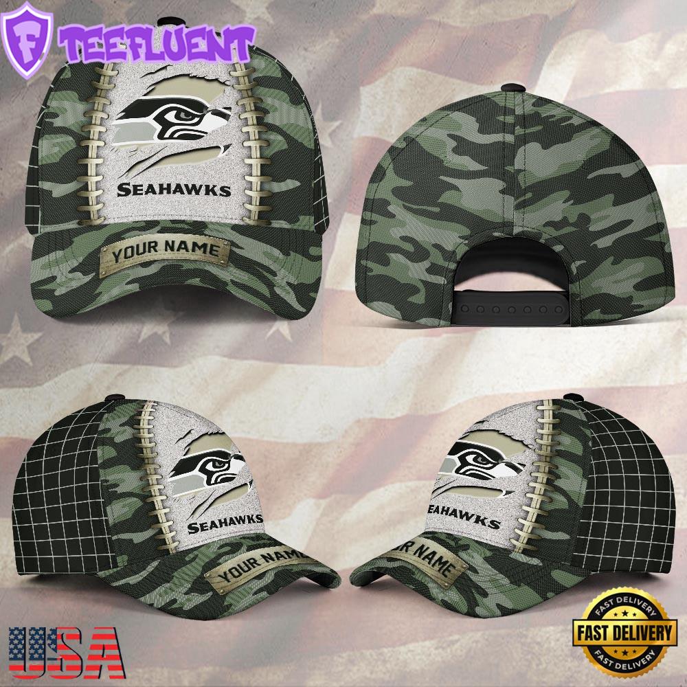 Custom Name NFL Seattle Seahawks Camo Hunting Classic Cap Hats For Fans Custom Name NFL Seattle Seahawks Camo Hunting Classic Cap Hats For Fans