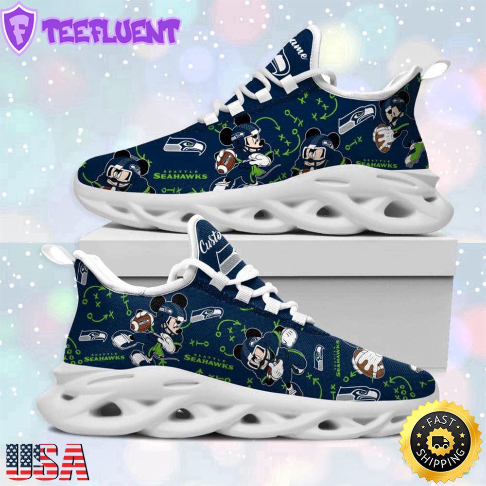 Custom Name NFL Seattle Seahawks Mickey Mouse Max Soul Shoes