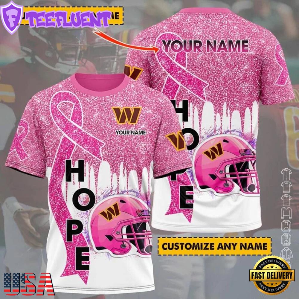 Custom Name NFL Washington Commanders Breast Cancer All Over Print T-Shirt