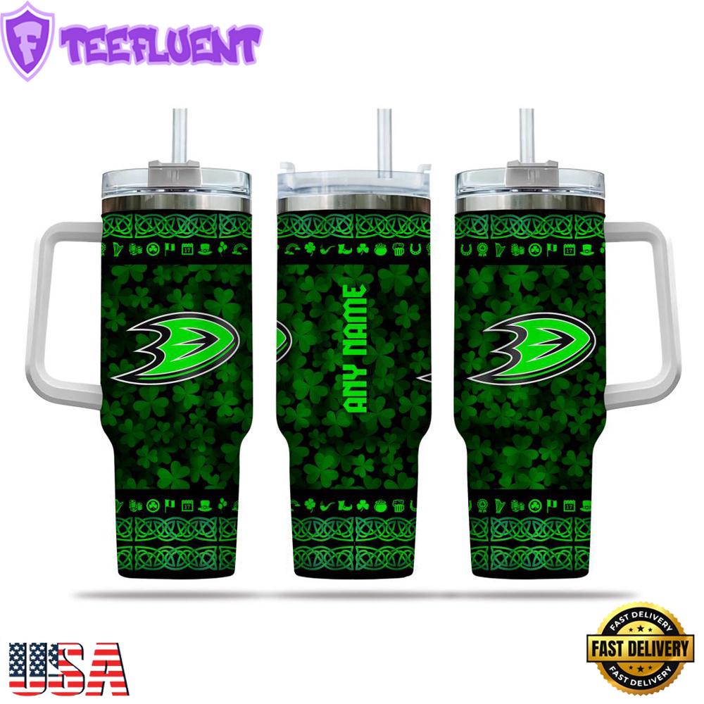 Custom Name NHL Anaheim Ducks Happy St. Patrick’s Day Stainless Steel Tumbler 40Oz With Handle