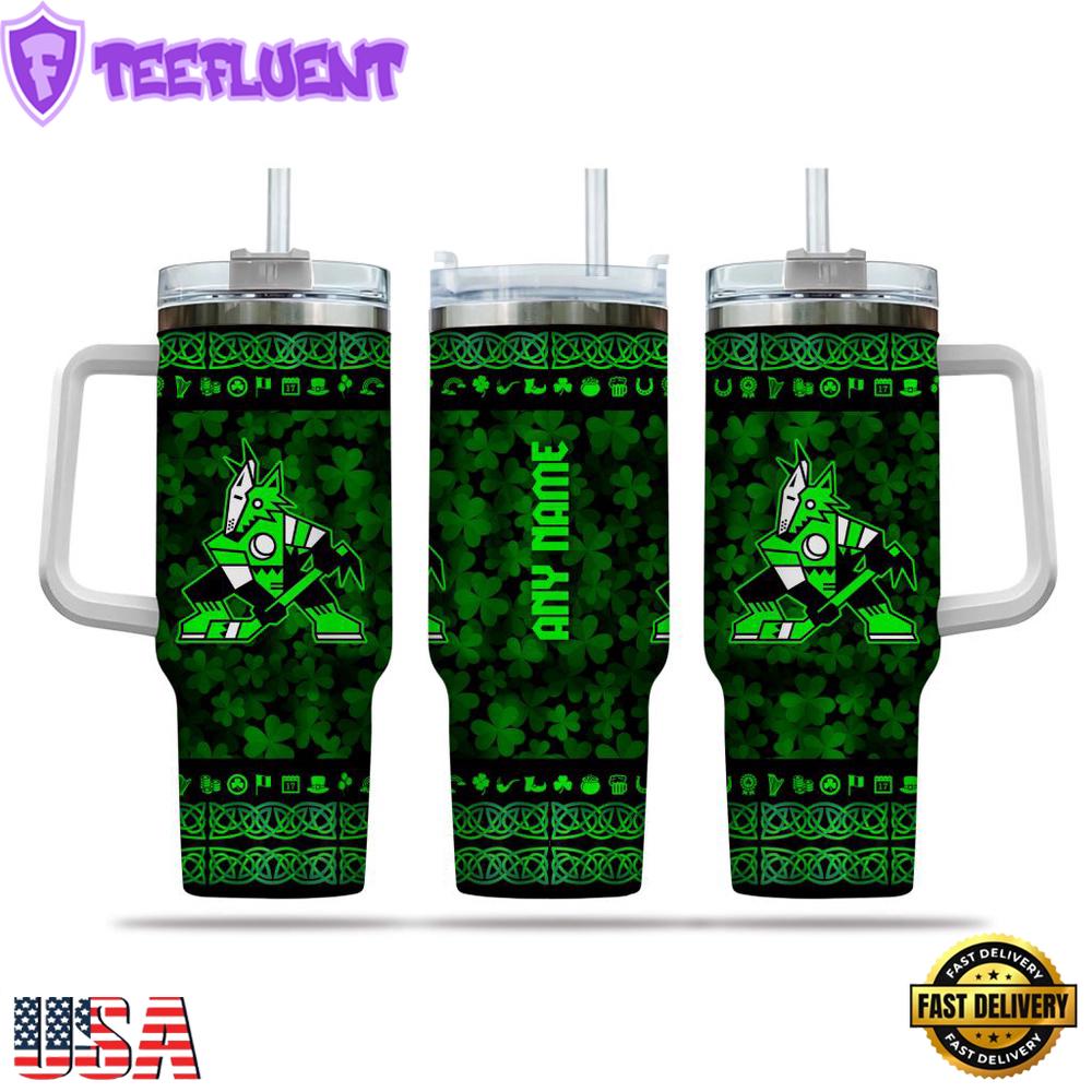 Custom Name NHL Arizona Coyotes Happy St. Patrick’s Day Stainless Steel Tumbler 40Oz With Handle