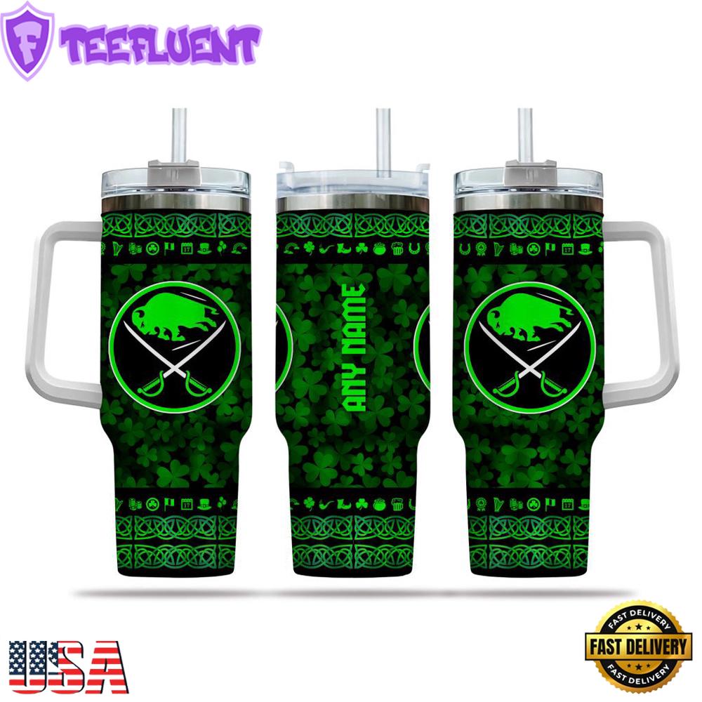 Custom Name NHL Buffalo Sabres Happy St. Patrick’s Day Stainless Steel Tumbler 40Oz With Handle