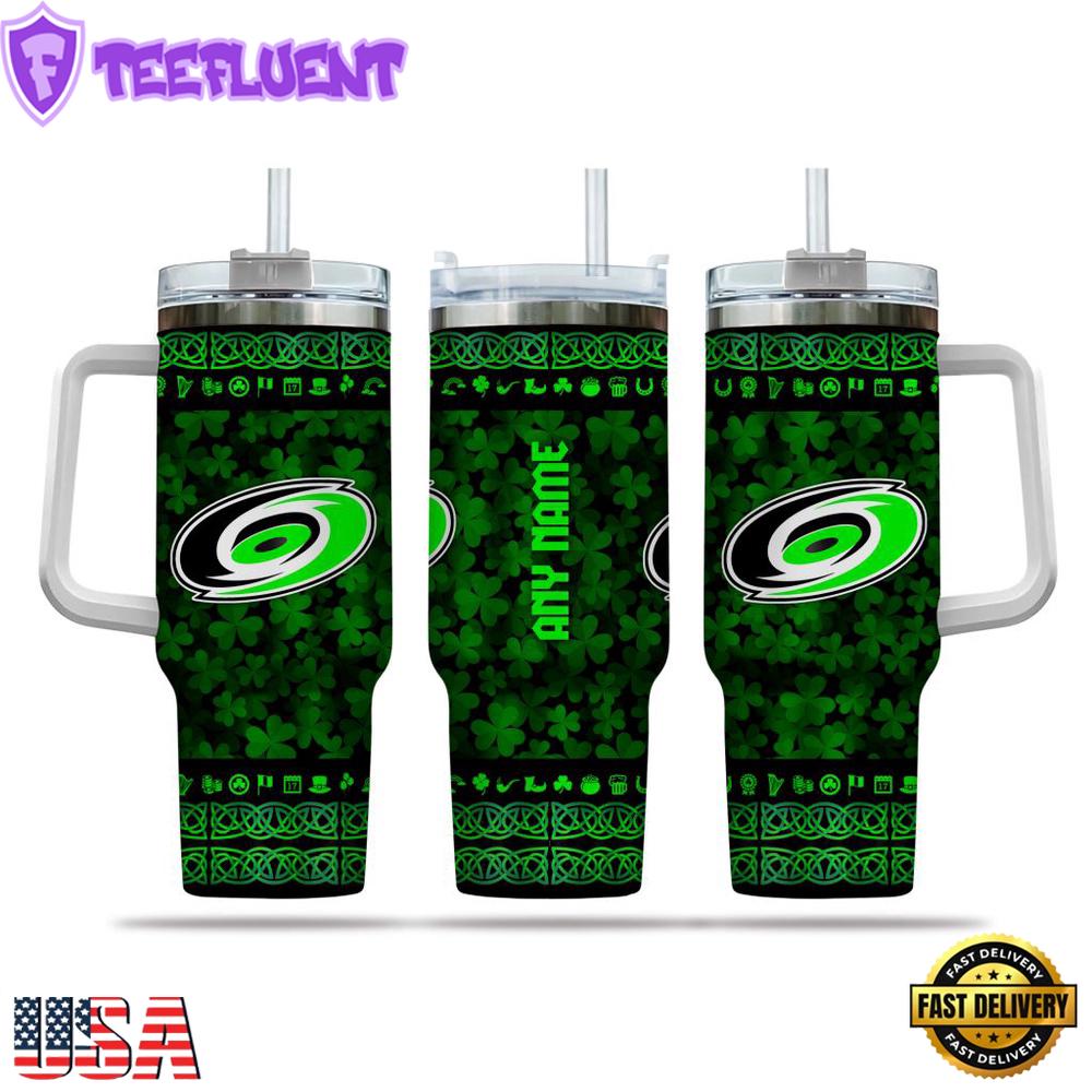 Custom Name NHL Carolina Hurricanes Happy St. Patrick’s Day Stainless Steel Tumbler 40Oz With Handle