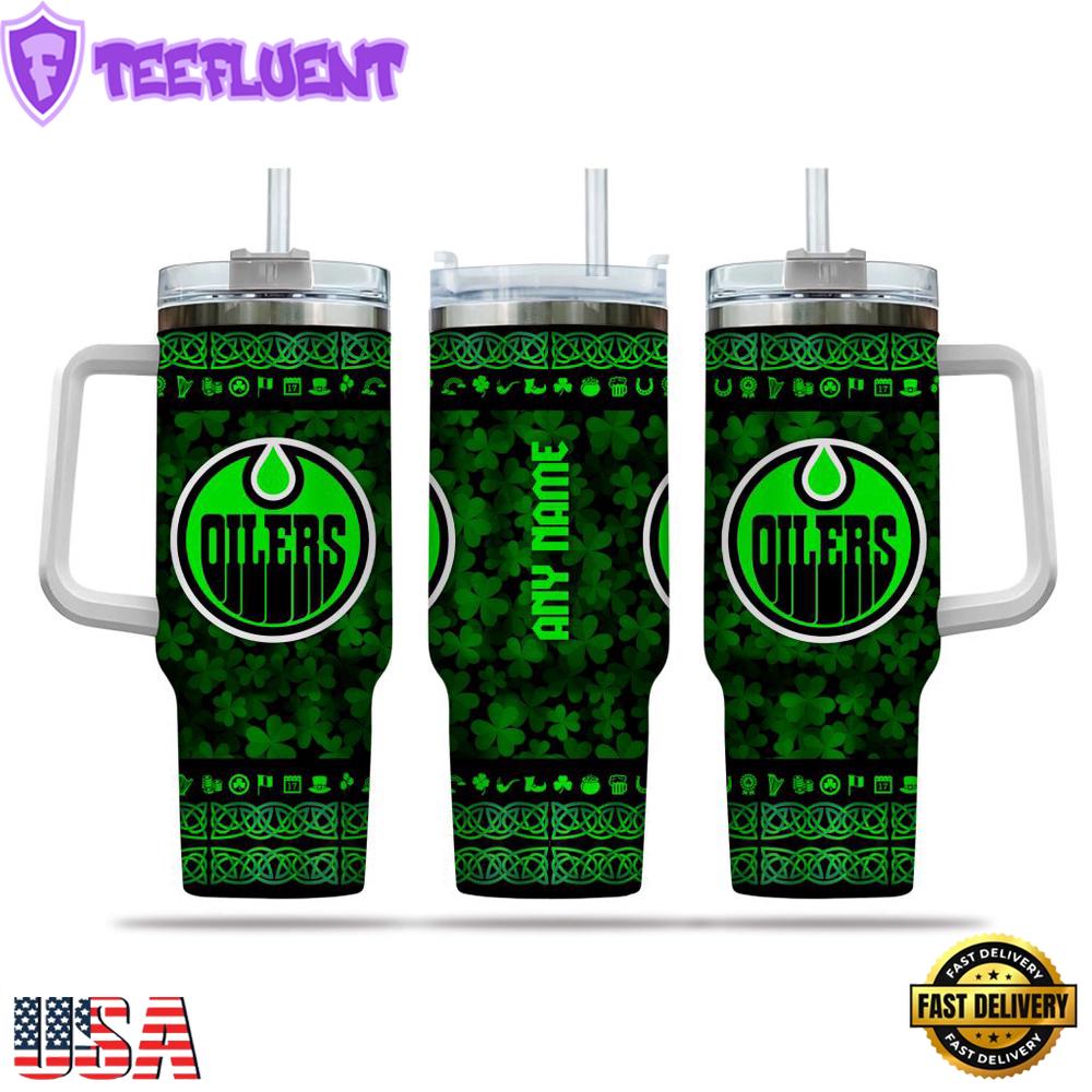 Custom Name NHL Edmonton Oilers Happy St. Patrick’s Day Stainless Steel Tumbler 40Oz With Handle