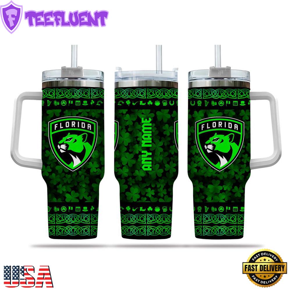 Custom Name NHL Florida Panthers Happy St. Patrick’s Day Stainless Steel Tumbler 40Oz With Handle