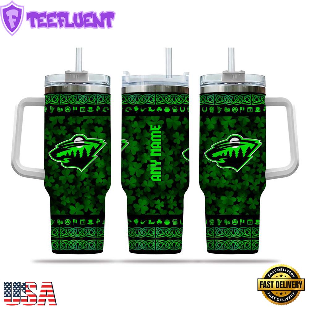 Custom Name NHL Minnesota Wild Happy St. Patrick’s Day Stainless Steel Tumbler 40Oz With Handle