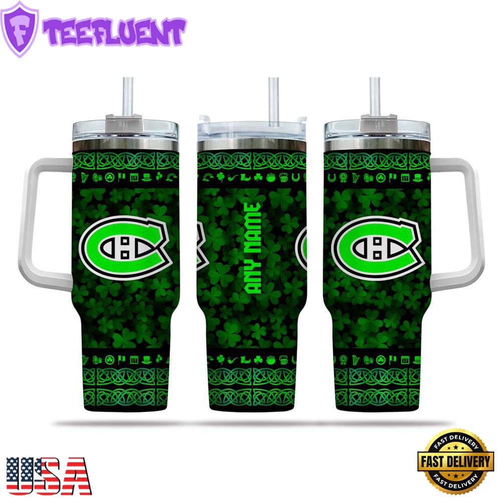 Custom Name NHL Montreal Canadiens Happy St. Patrick’s Day Stainless Steel Tumbler 40Oz With Handle
