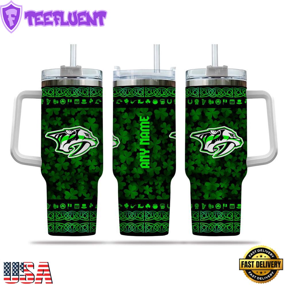 Custom Name NHL Nashville Predators Happy St. Patrick’s Day Stainless Steel Tumbler 40Oz With Handle